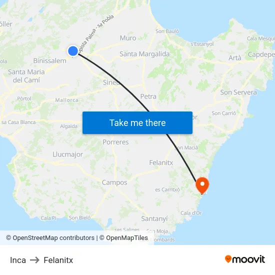 Inca to Felanitx map