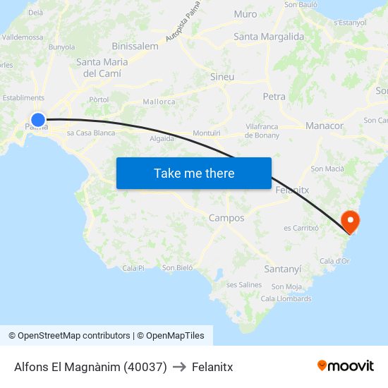Alfons El Magnànim (40037) to Felanitx map