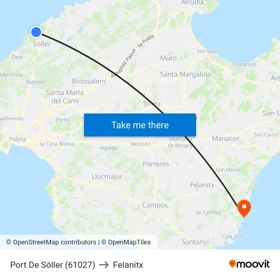 Port De Sóller (61027) to Felanitx map