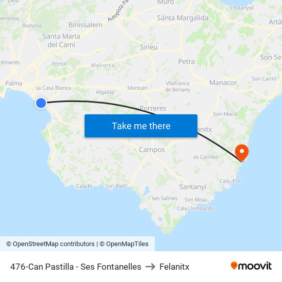 476-Can Pastilla - Ses Fontanelles to Felanitx map