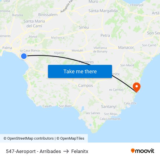547-Aeroport - Arribades to Felanitx map