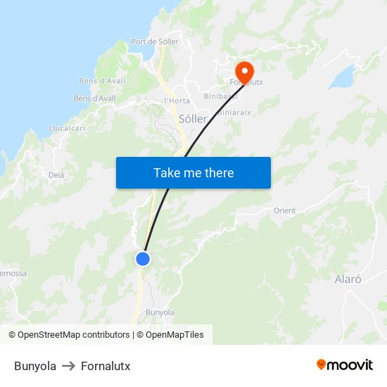 Bunyola to Fornalutx map