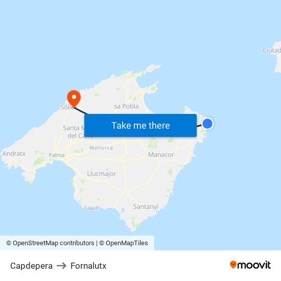 Capdepera to Fornalutx map