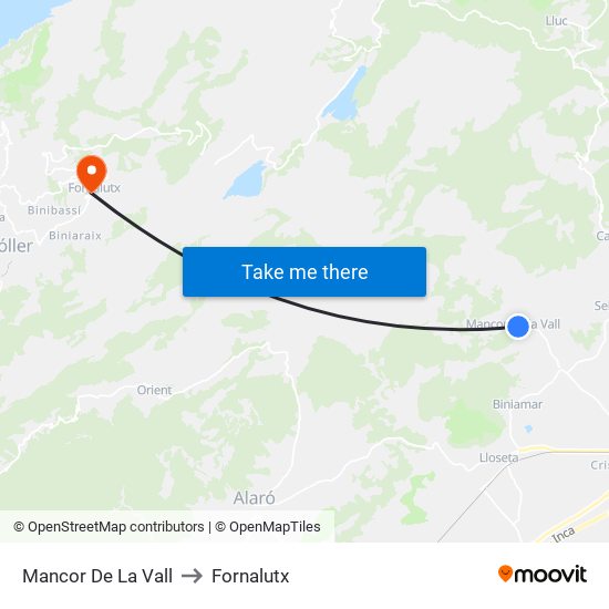 Mancor De La Vall to Fornalutx map