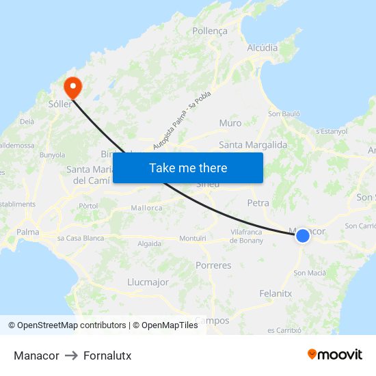 Manacor to Fornalutx map