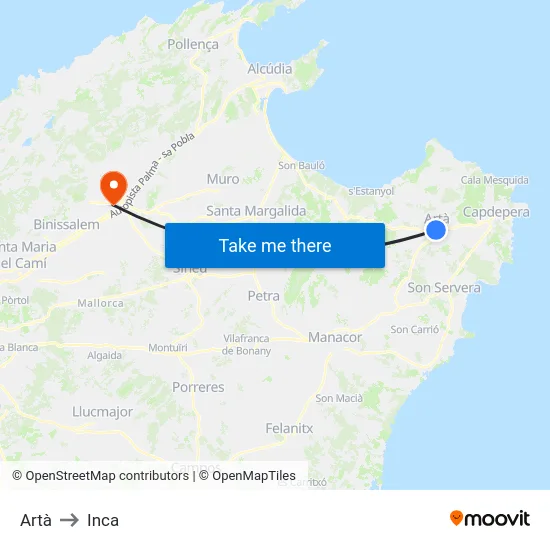 Artà to Inca map