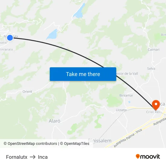 Fornalutx to Inca map