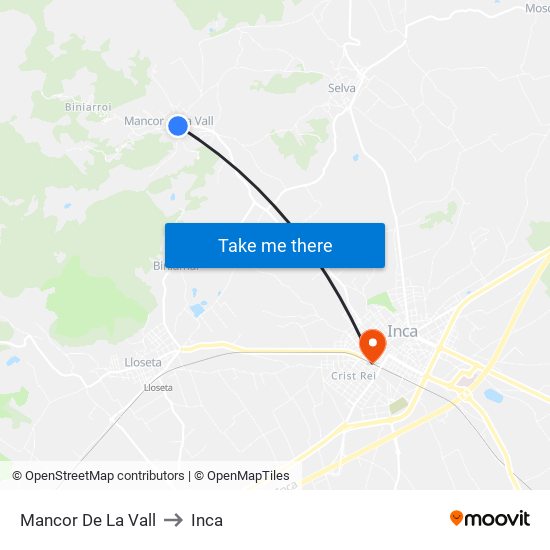 Mancor De La Vall to Inca map