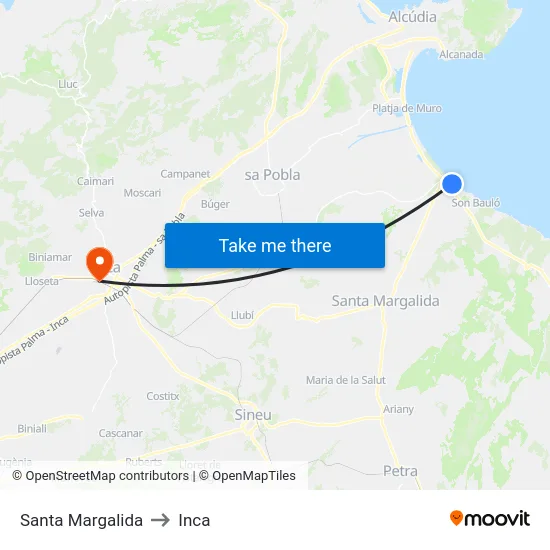 Santa Margalida to Inca map