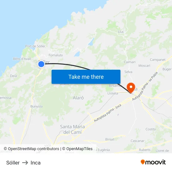 Sóller to Inca map