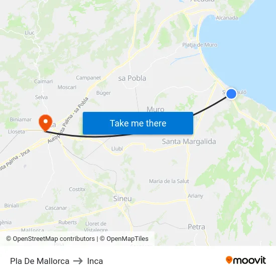Pla De Mallorca to Inca map