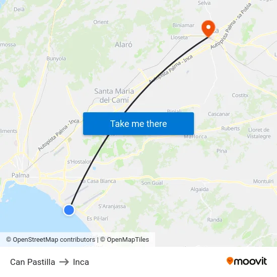 Can Pastilla to Inca map