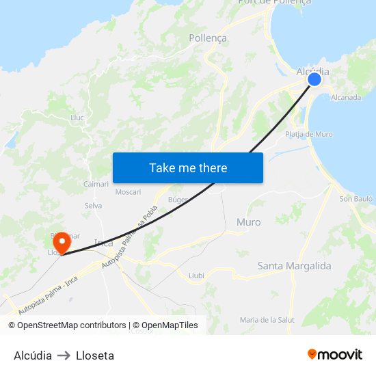 Alcúdia to Lloseta map