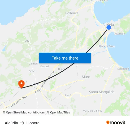 Alcúdia to Lloseta map