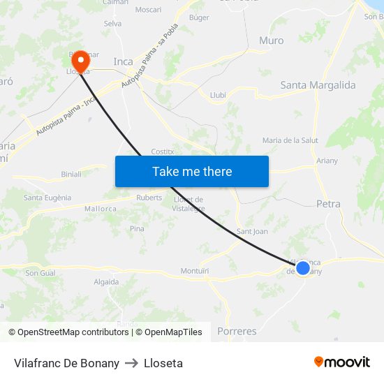Vilafranc De Bonany to Lloseta map