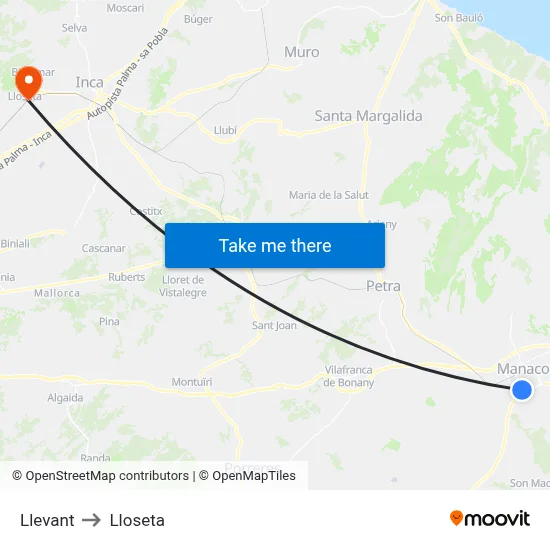 Llevant to Lloseta map