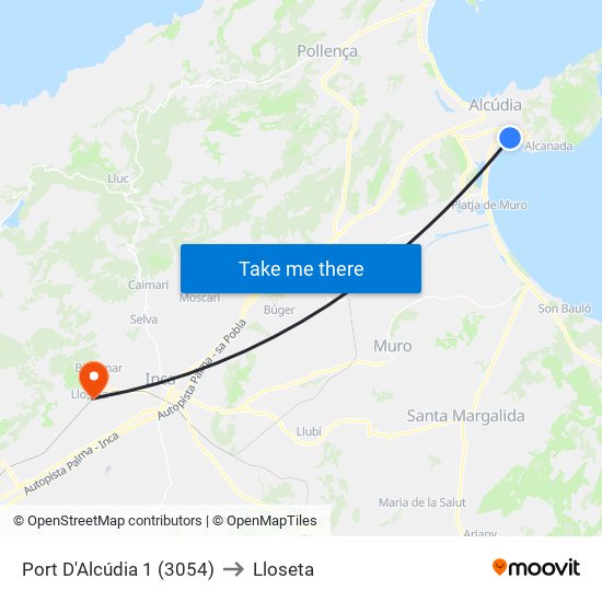 Port D'Alcúdia 1 (3054) to Lloseta map