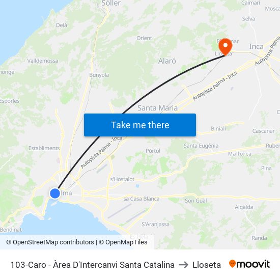 103-Caro - Àrea D'Intercanvi Santa Catalina to Lloseta map