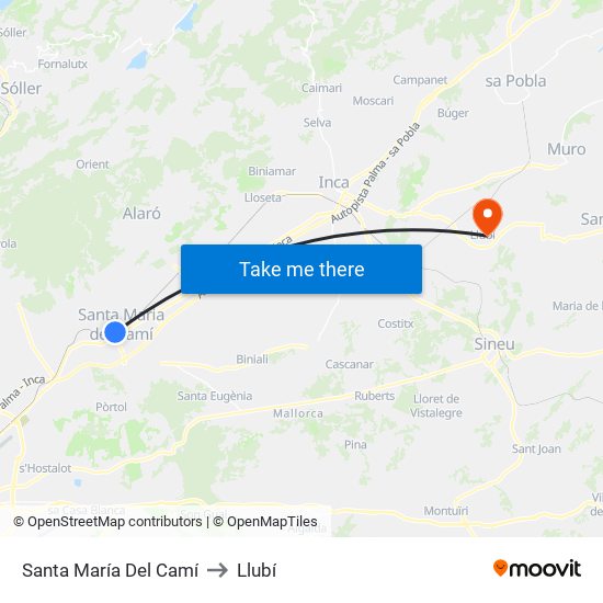 Santa María Del Camí to Llubí map