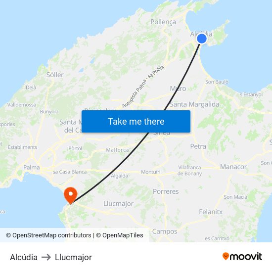 Alcúdia to Llucmajor map