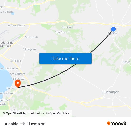 Algaida to Llucmajor map