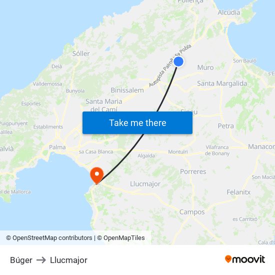 Búger to Llucmajor map