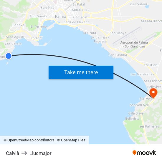 Calvià to Llucmajor map