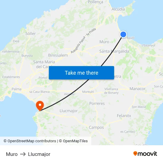 Muro to Llucmajor map