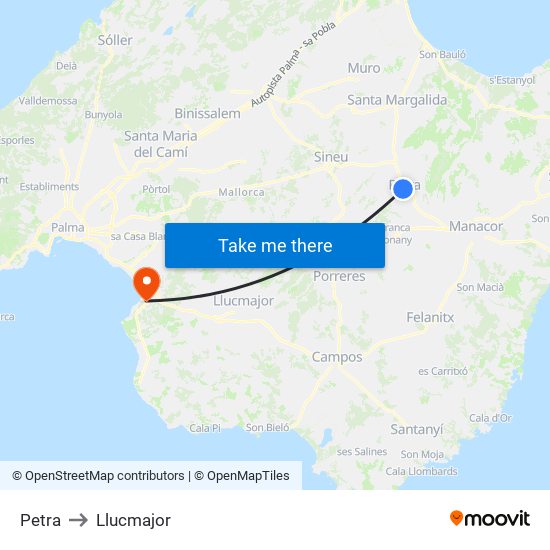 Petra to Llucmajor map
