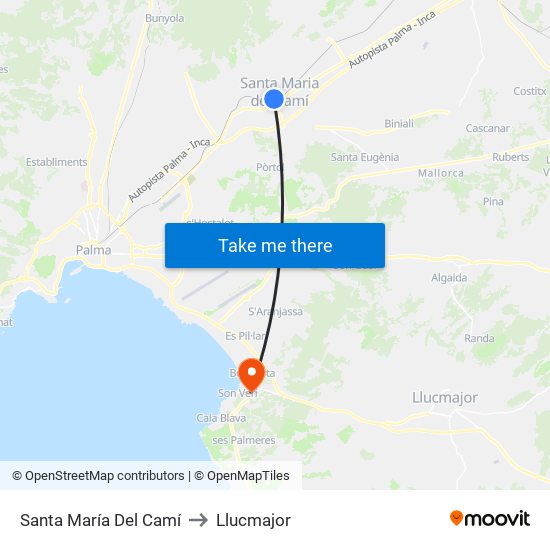 Santa María Del Camí to Llucmajor map