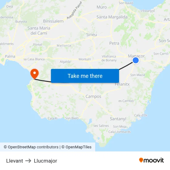 Llevant to Llucmajor map