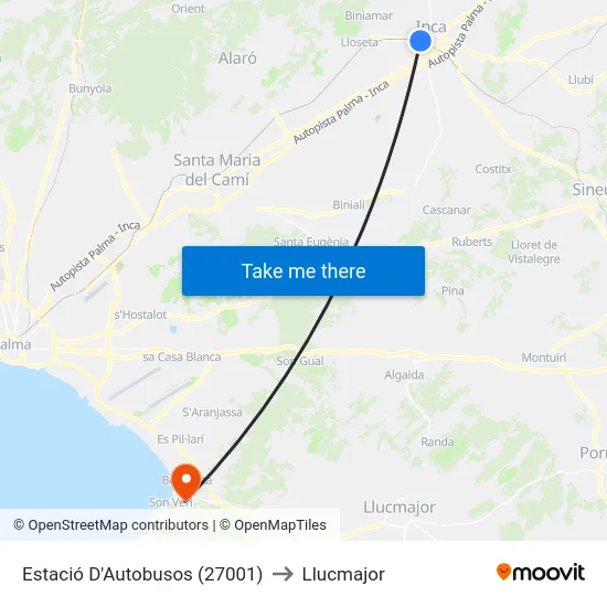 Estació D'Autobusos (27001) to Llucmajor map