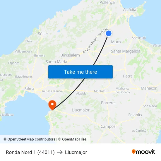 Ronda Nord 1 (44011) to Llucmajor map