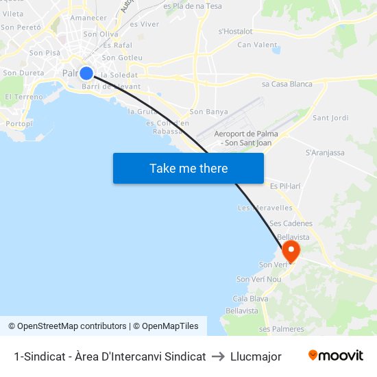 1-Sindicat - Àrea D'Intercanvi Sindicat to Llucmajor map