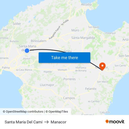 Santa María Del Camí to Manacor map