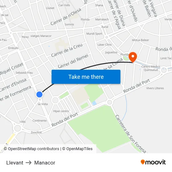 Llevant to Manacor map