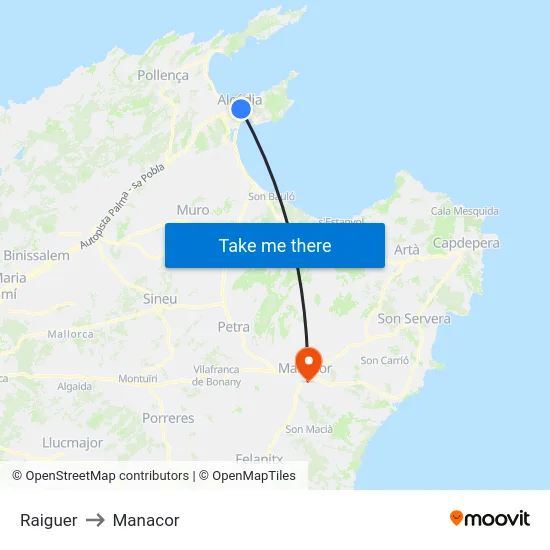 Raiguer to Manacor map