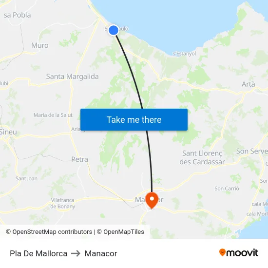 Pla De Mallorca to Manacor map