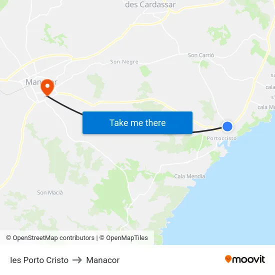 Ies Porto Cristo to Manacor map