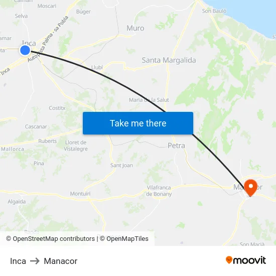Inca to Manacor map