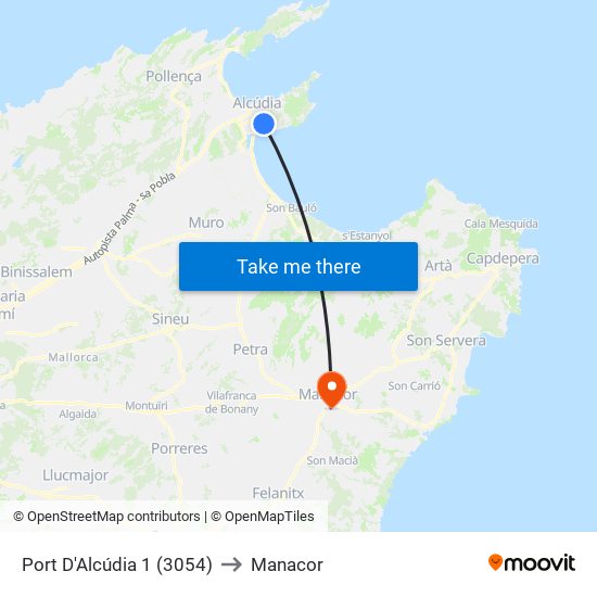 Port D'Alcúdia 1 (3054) to Manacor map