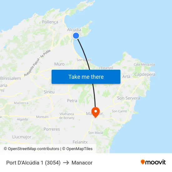 Port D'Alcúdia 1 (3054) to Manacor map