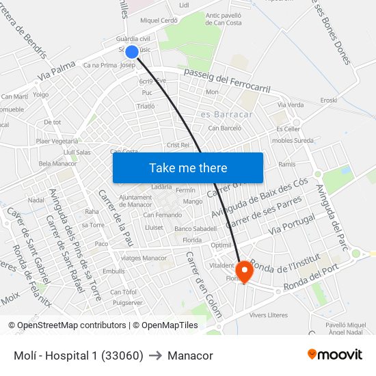 Molí - Hospital 1 (33060) to Manacor map
