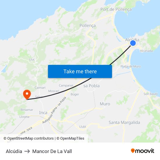 Alcúdia to Mancor De La Vall map
