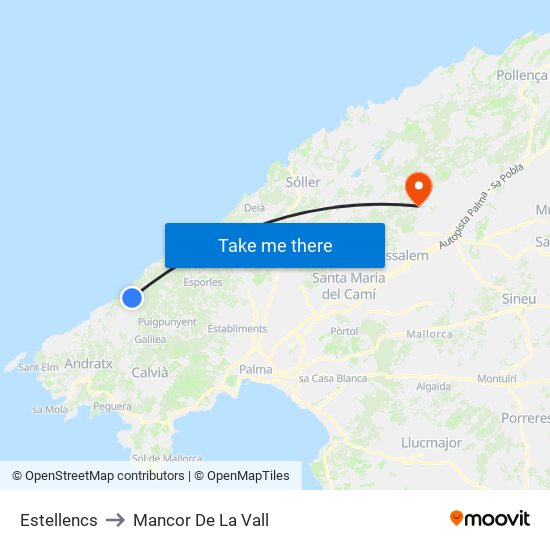 Estellencs to Mancor De La Vall map