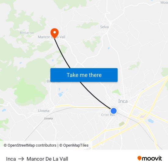 Inca to Mancor De La Vall map