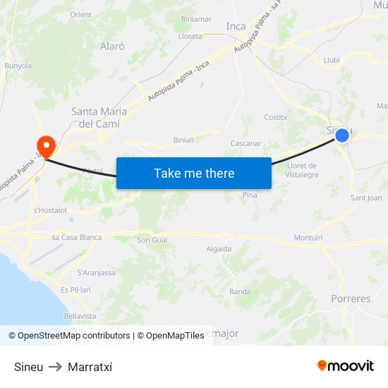Sineu to Marratxí map