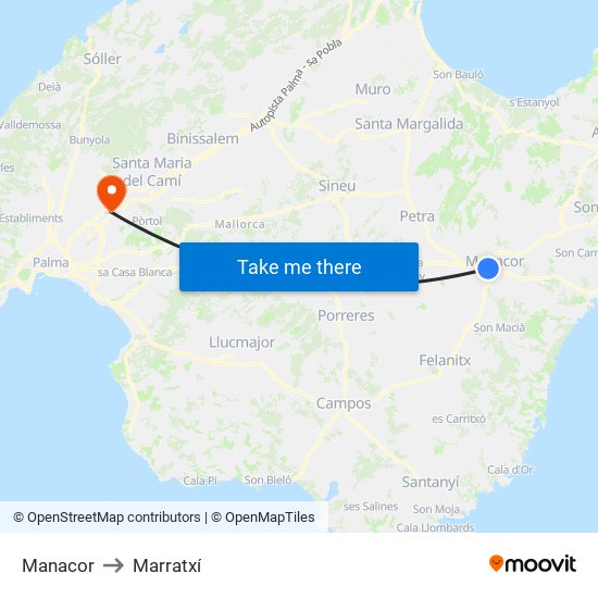 Manacor to Marratxí map