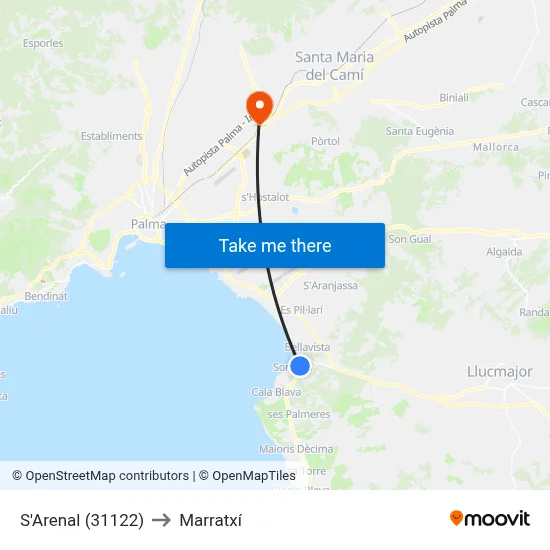 S'Arenal (31122) to Marratxí map