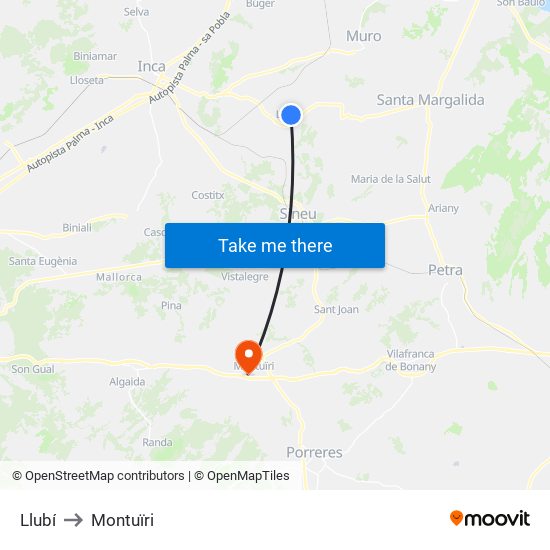 Llubí to Montuïri map